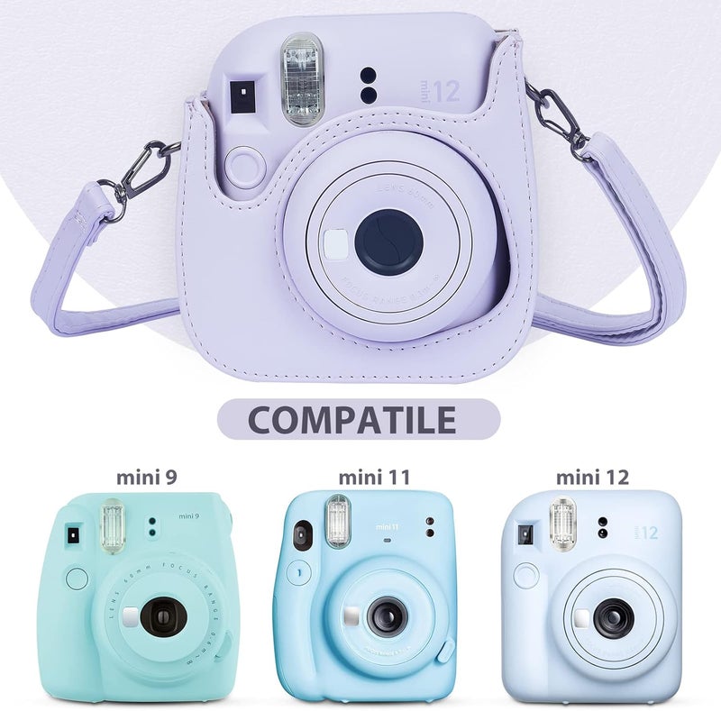 Phetium Instant mini 12 Camera Protective Case Compatible with Instax Mini 12 11,PU Leather Bag with Pocket and Adjustable Shoulder Strap (Lilac Purple) - Image 5
